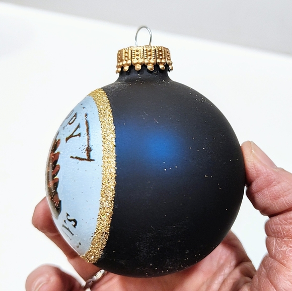 Krebs Christmas 4 Glass Ball Ornaments 2⅝" Midnight Holiday Pinecone Gold Caps - Picture 3 of 7